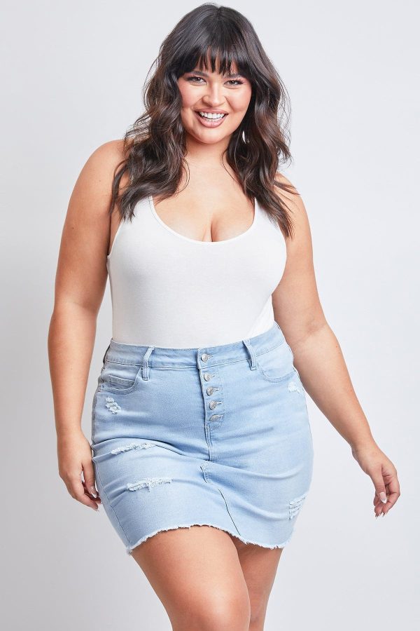 Women's Plus Exposed Button Fray Hem Skirt - Image 3