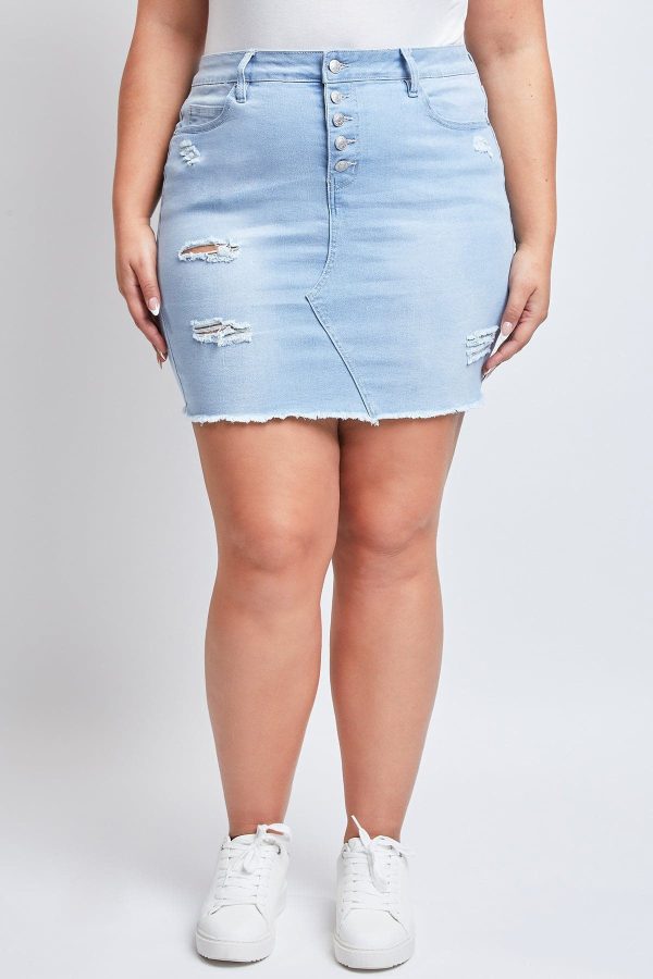 Women's Plus Exposed Button Fray Hem Skirt - Image 5