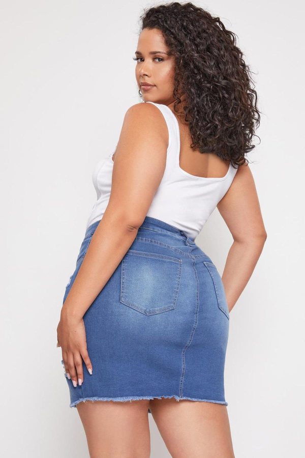 Women's Plus Exposed Button Fray Hem Skirt - Image 4