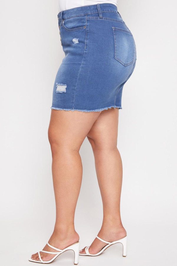 Women's Plus Exposed Button Fray Hem Skirt - Image 3