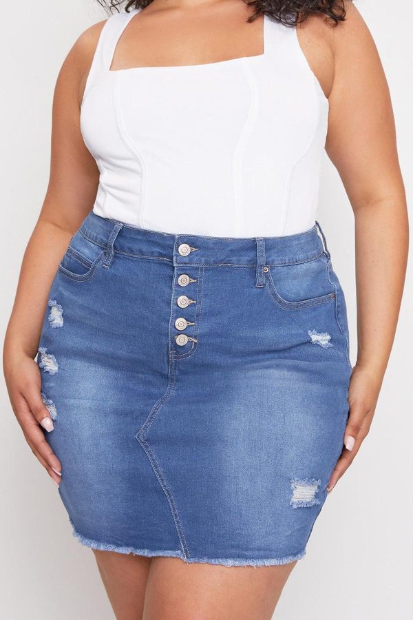 Women's Plus Exposed Button Fray Hem Skirt - Image 2