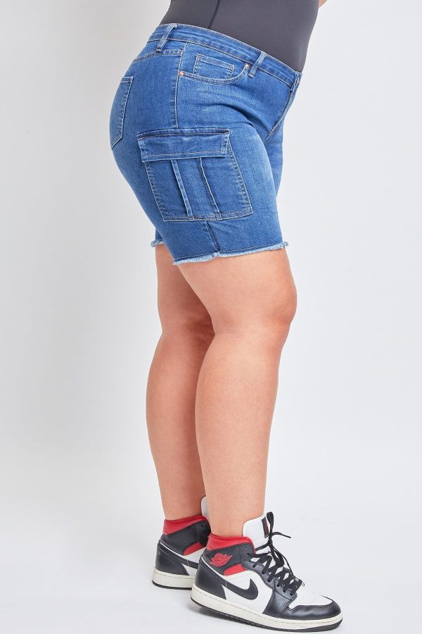 Women's Plus Low Rise Frayed Cargo Bermuda Shorts - Image 5