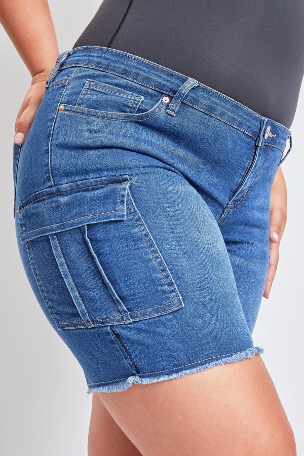 Women's Plus Low Rise Frayed Cargo Bermuda Shorts - Image 4