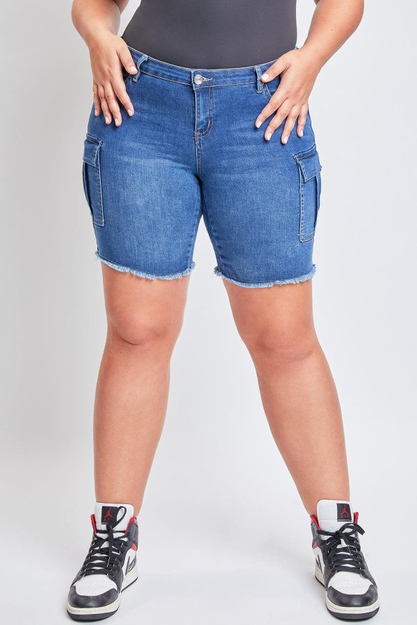 Women's Plus Low Rise Frayed Cargo Bermuda Shorts - Image 2