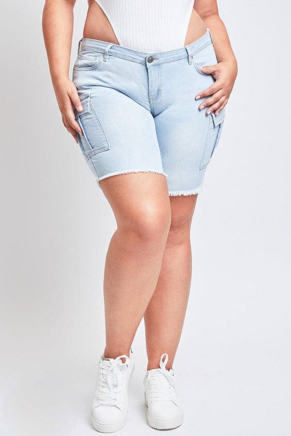 Women's Plus Low Rise Frayed Cargo Bermuda Shorts - Image 2