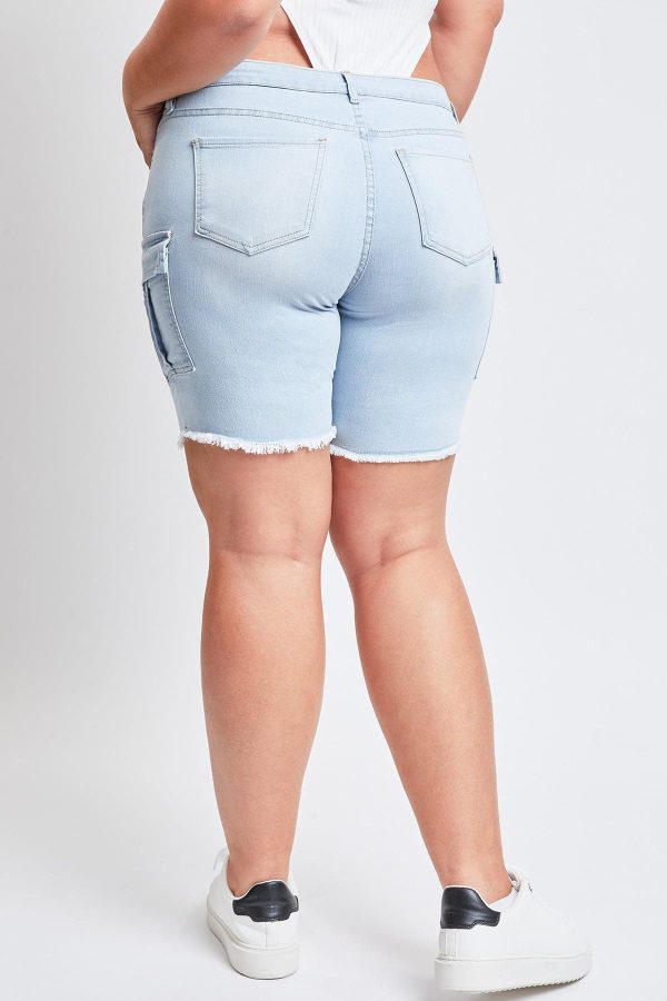 Women's Plus Low Rise Frayed Cargo Bermuda Shorts - Image 6