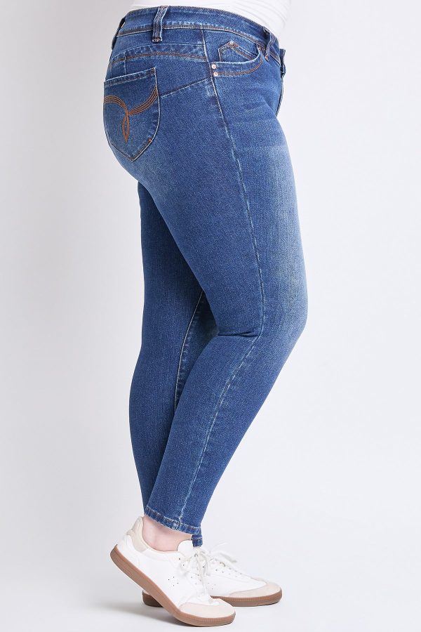Women's Plus WannaBettaButt Mid Rise Embroidered Skinny Jean - Image 3