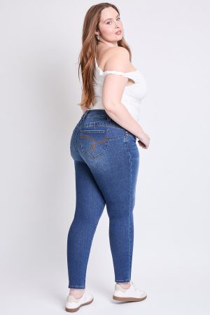 Women's Plus WannaBettaButt Mid Rise Embroidered Skinny Jean