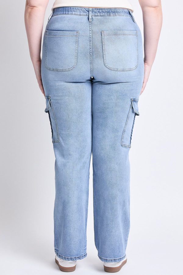 Women's Plus High Rise Elastic Waist Cargo Straight Leg Jeans - Image 6