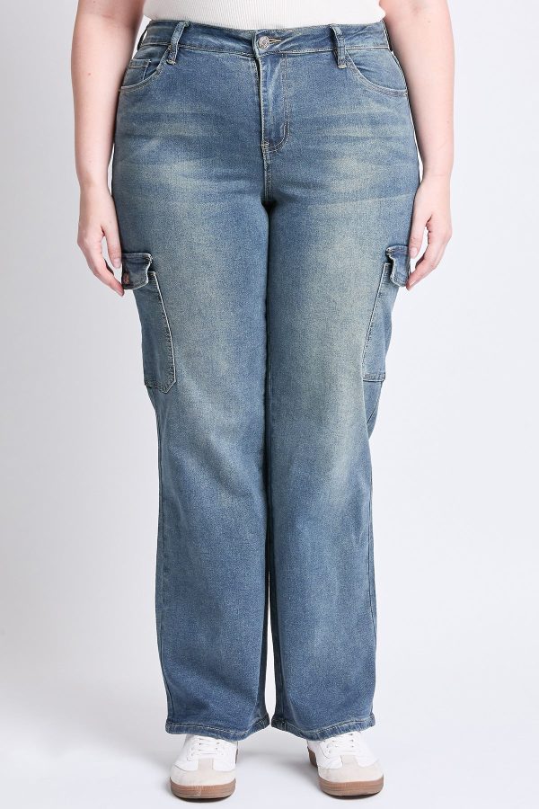 Women's Plus High Rise Wide Leg Skater Cargo Jeans - Image 2