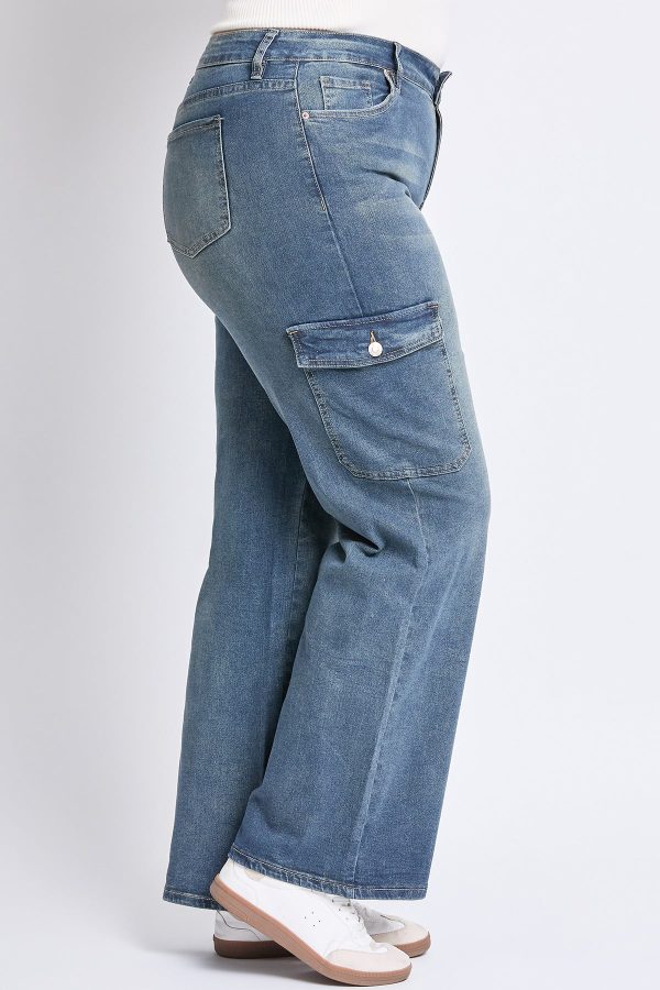 Women's Plus High Rise Wide Leg Skater Cargo Jeans - Image 3