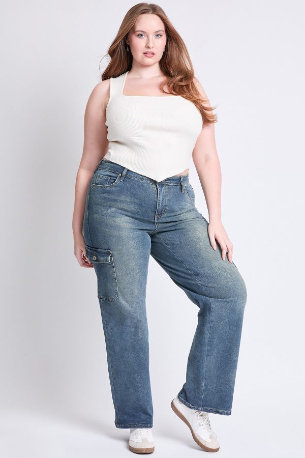 Women's Plus High Rise Wide Leg Skater Cargo Jeans - Image 6