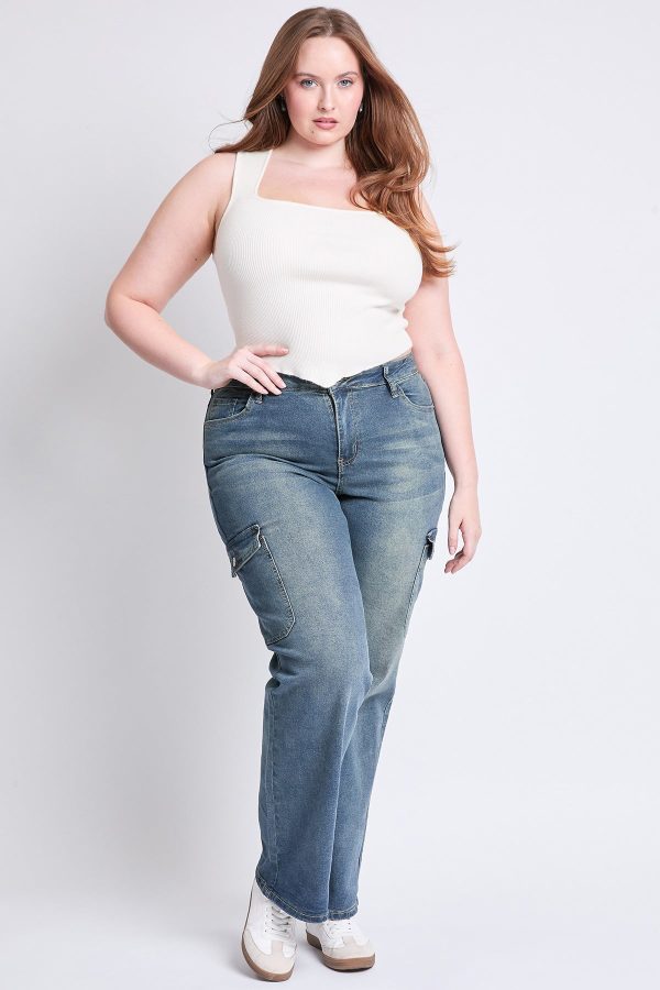 Women's Plus High Rise Wide Leg Skater Cargo Jeans - Image 7