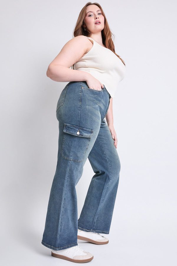 Women's Plus High Rise Wide Leg Skater Cargo Jeans - Image 4