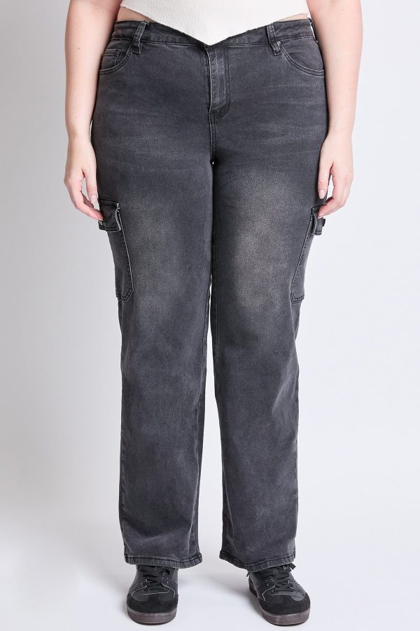 Women's Plus High Rise Wide Leg Skater Cargo Jeans - Image 2