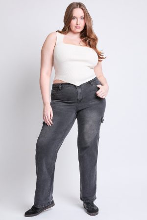 Women's Plus High Rise Wide Leg Skater Cargo Jeans