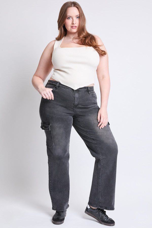 Women's Plus High Rise Wide Leg Skater Cargo Jeans - Image 6