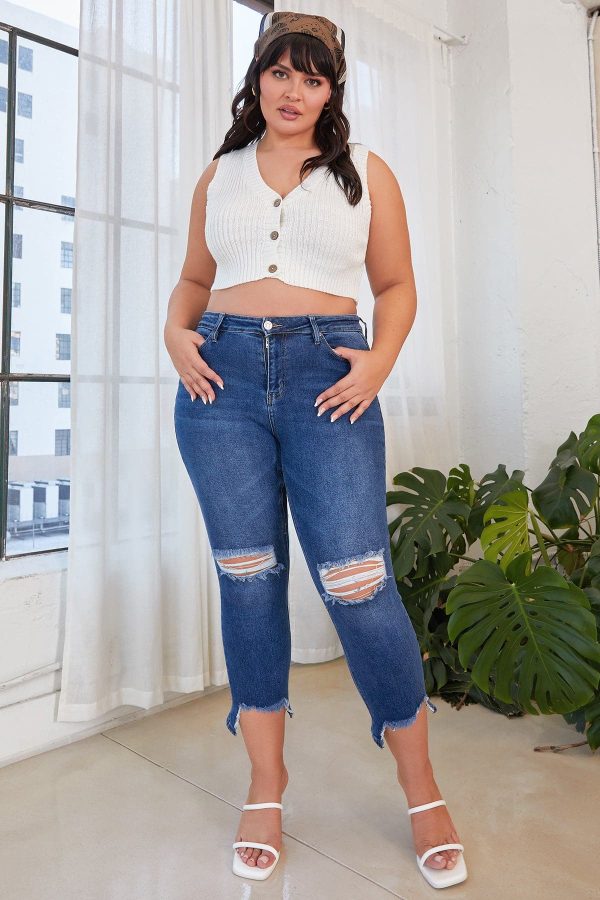 Women's Plus Dream Slim Straight Ankle Jeans With Hem Destruction - Image 5
