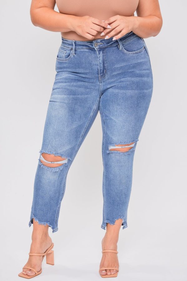 Women's Plus Dream Slim Straight Ankle Jeans With Hem Destruction - Image 2