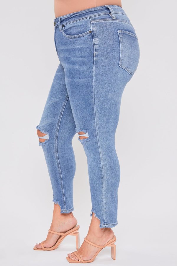 Women's Plus Dream Slim Straight Ankle Jeans With Hem Destruction - Image 3