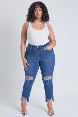 Women's Plus Dream Slim Straight Ankle Jeans With Hem Destruction