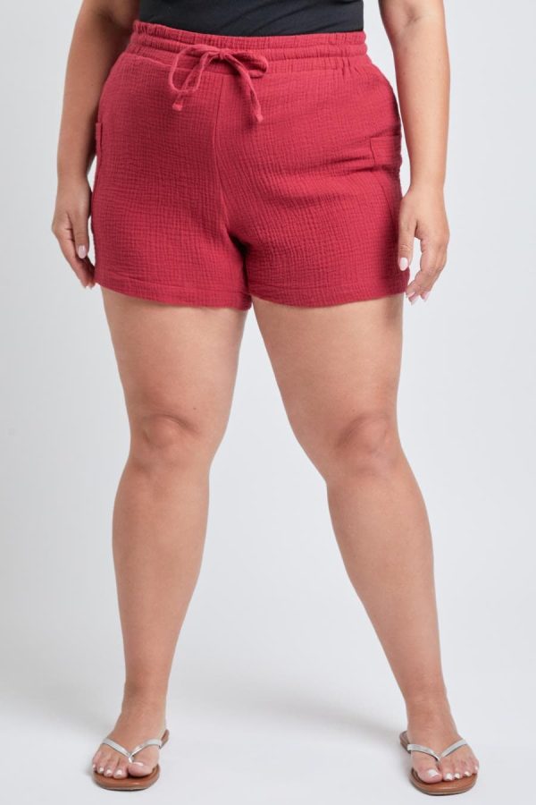 Women's Plus Size Cotton Shorts With Side Patch Pocket - Image 3