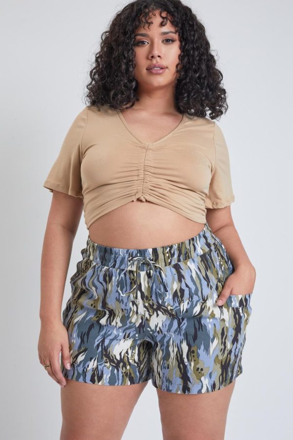 Women's Plus Linen Shorts With Shirred Patch Pockets - Image 6