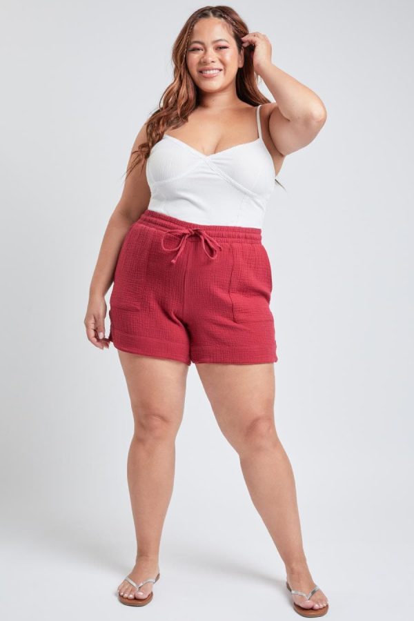 Women's Plus Double Gauze Shorts With Banded Hem - Image 2