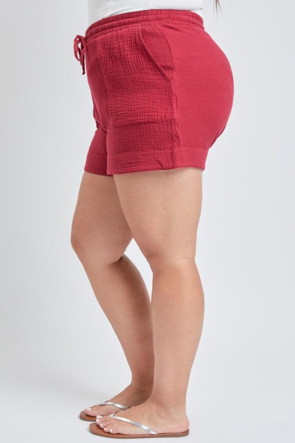 Women's Plus Double Gauze Shorts With Banded Hem - Image 3