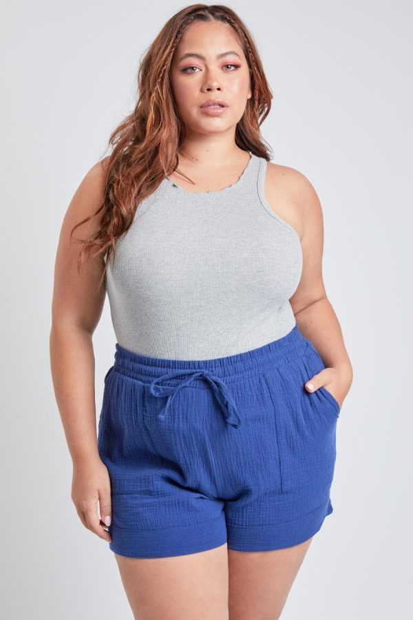 Women's Plus Double Gauze Shorts With Banded Hem - Image 3