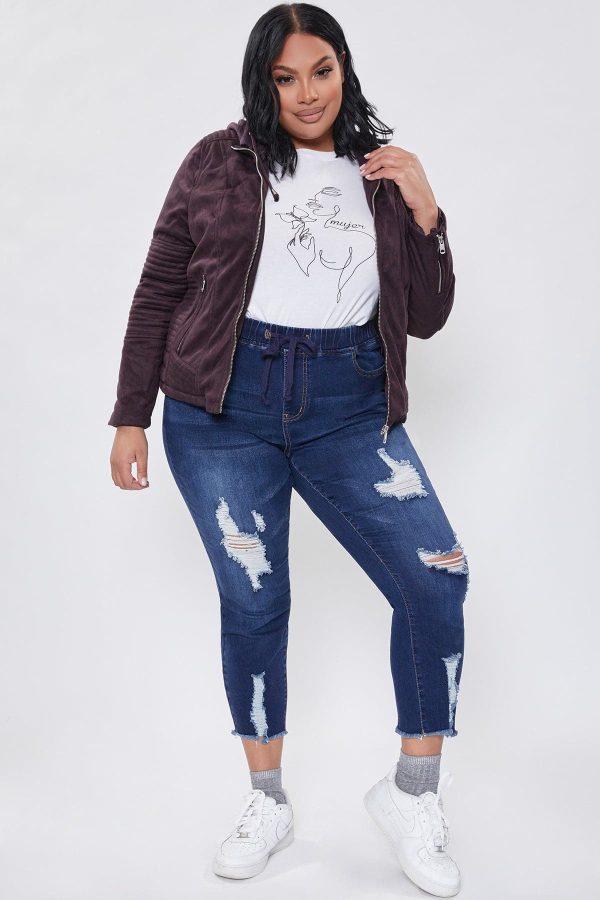 Women's Plus Faux Suede Jacket with Detachable Hoodie - Image 2