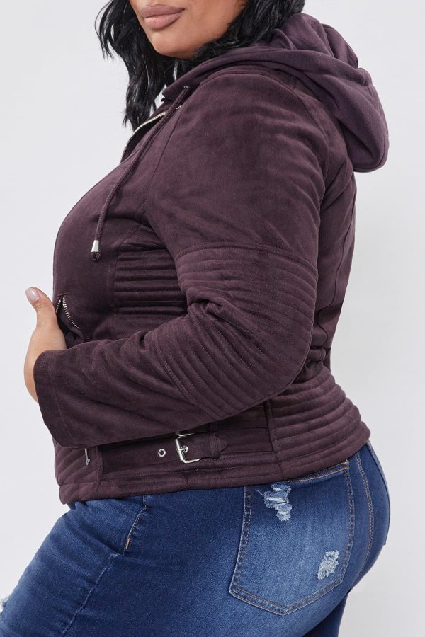 Women's Plus Faux Suede Jacket with Detachable Hoodie - Image 3