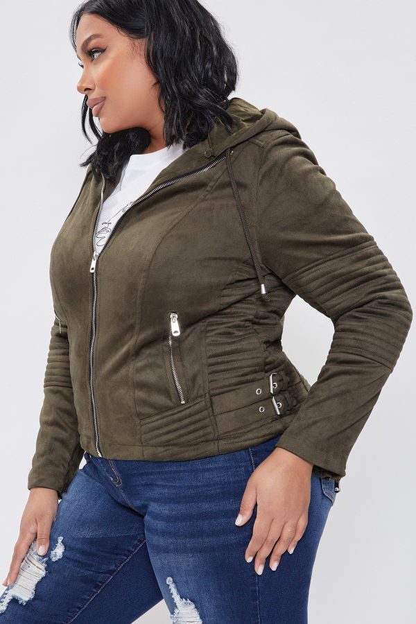 Women's Plus Faux Suede Jacket with Detachable Hoodie - Image 3