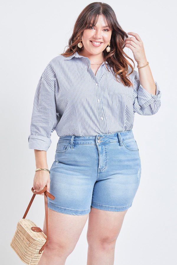 Women's Plus Size Basic 2-Button Side Slit Hem Shorts - Image 4